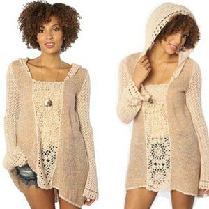 Free People Merci Hooded Crochet Boho Sweater
